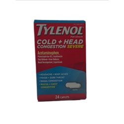 28501 - Tylenol Cold + Head Congestion Severe (For Adult). 650mg - 24 Caps - BOX: 