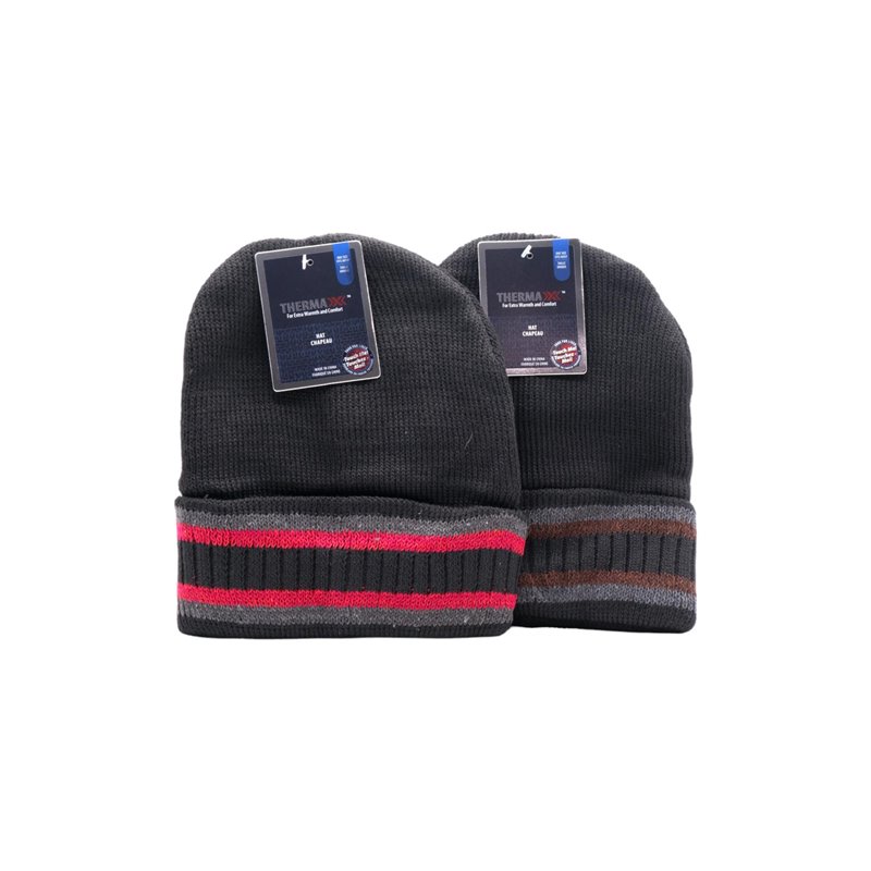 29970 - Winter Hat (Men) Thermaxx w/ Fur Lining Dash 2 Stripes-  10066 12ct - BOX: 144