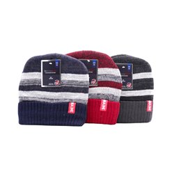 29971 - Winter Knit Hat (Men) Thermaxx w/ Fur Lining Dash 2 Stripes-  10004 12ct - BOX: 144