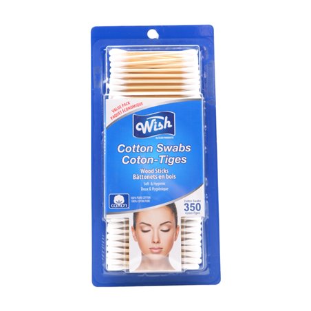 29243 - Wish Cotton SWabs Wood Sticks Pack Of 350 - BOX: 48 Units
