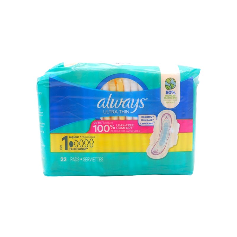 28068 - Always Ultra Thin regular  Unscented Size 1 - 22's ( Case of 12 ) 03362 - BOX: 12/22