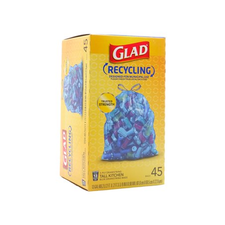 28937 - Glad Recycling Tall Kitchen  ( Blue ), 13 Gal - 45 Bags (Case of 6).22336 - BOX: 6 Pkg