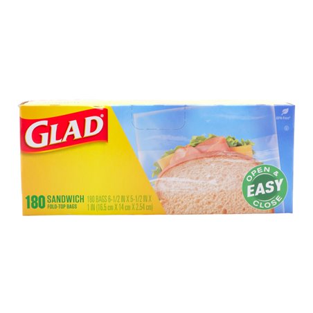 26534 - Glad Open Mouth Sandwich Bag - 180 Bags (Case of 12) - BOX: 12 Units