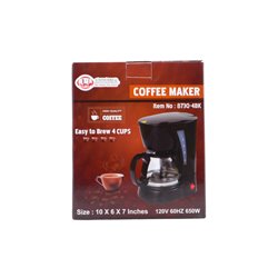 28614 - Uniware. 650 Watt Espresso Coffee Maker 4 Cups. 10x6x7" [8730-4BK] - BOX: 12 Units