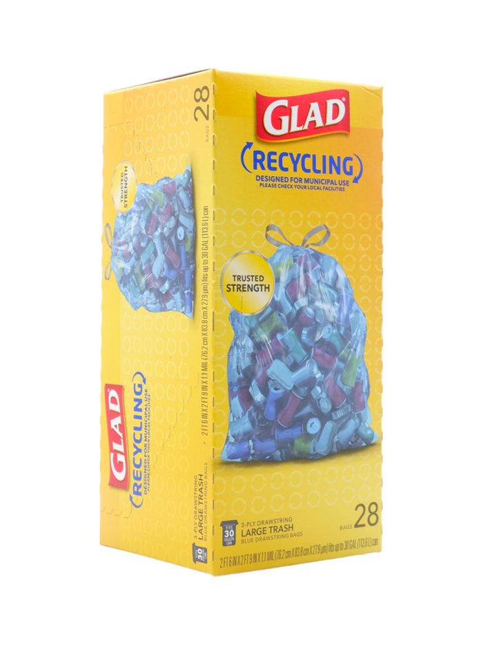 29250 - Glad Recycle Trash Bag (Blue), 30 Gal - 28 Bags (Case of 6).12587 - Box:  - Loc: A4