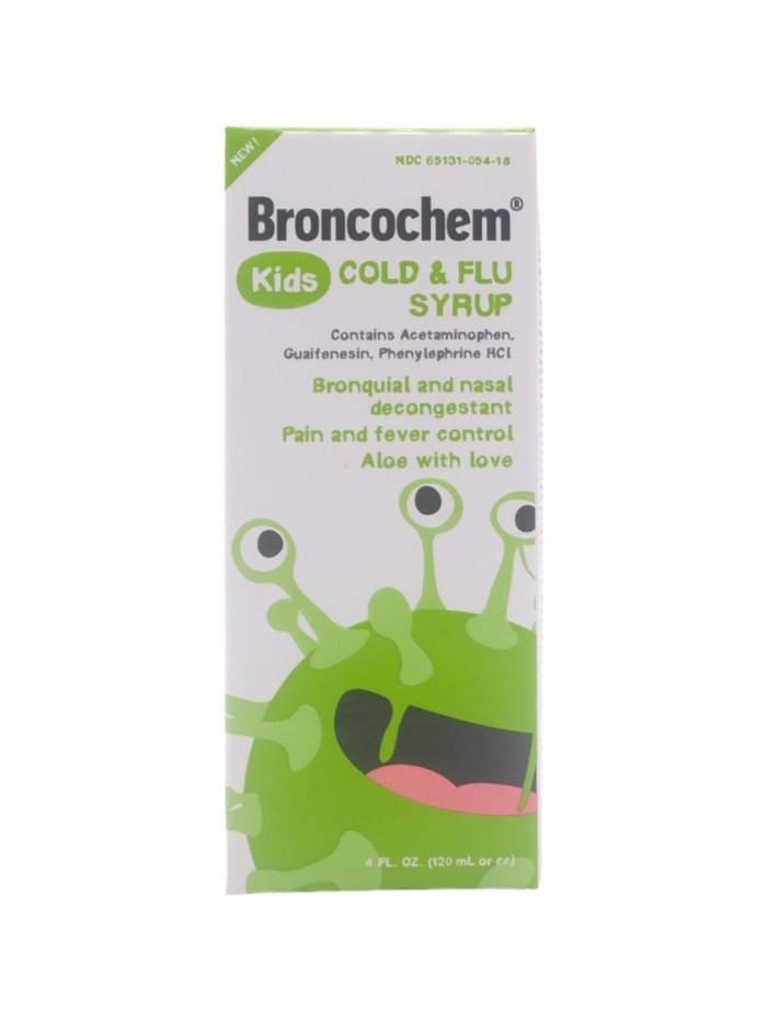 29599 - Broncochem Cold & Flu Syrup Kids. (USA)/(Green/White) - 4 fl. oz. - Box:  - Loc: L4