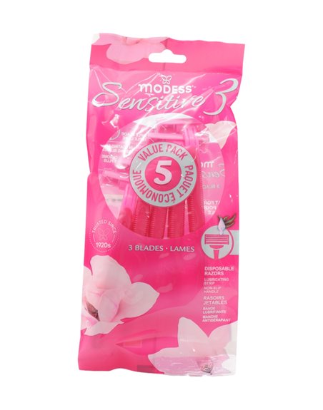 29710 - Modess Sensitive Regular Razor - 5ct - Box:  - Loc: L0