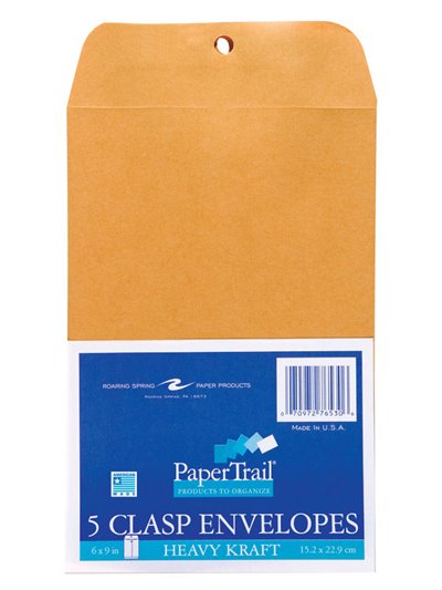 9191 - Envelope Metal Clasp 6" x 9" - 5 Pack - Box:  - Loc: J6