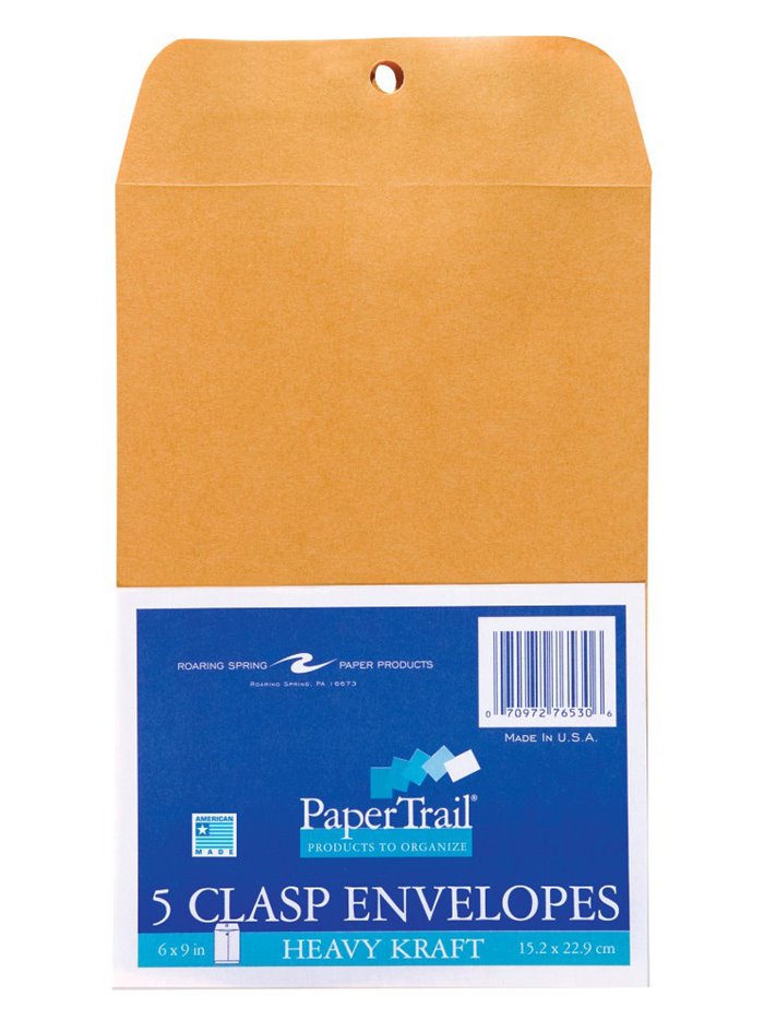 9191 - Envelope Metal Clasp 6" x 9" - 5 Pack - Box:  - Loc: J6