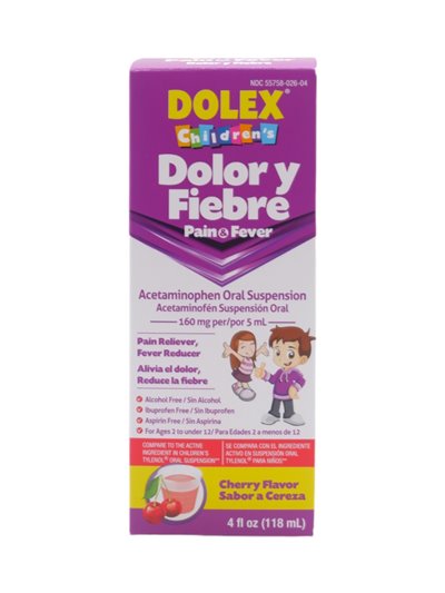 30025 - Dolex Dolor Y Fiebre Acetaminophen Children -  4floz - Box:  - Loc: K3