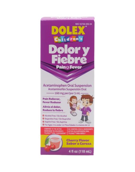 30025 - Dolex Dolor Y Fiebre Acetaminophen Children -  4floz - Box:  - Loc: K3
