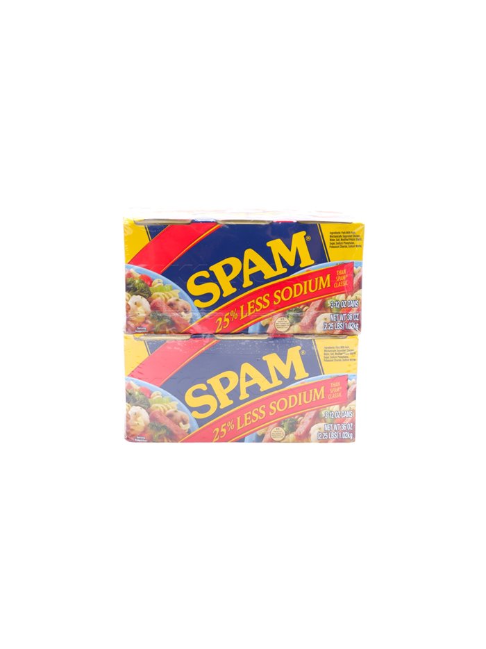 30078 - Spam 25% Less Sodium Canned Meat - 12 oz. (Case of 6) - Box:  - Loc: H4