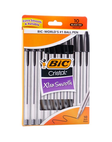 30699 - Bic. Cristal Xtra Smooth, Black Pen - 10ct - Box:  - Loc: L0