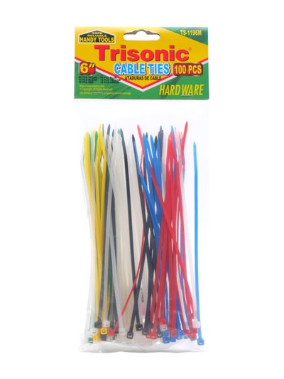 30705 - Trisonic Cable Ties 6" Assorted Colors - 100 pcs ( TS-1196M ) - Box:  - Loc: A1