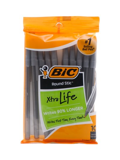30780 - Bic. Round Stick, Black Pen - 10ct - Box:  - Loc: L0