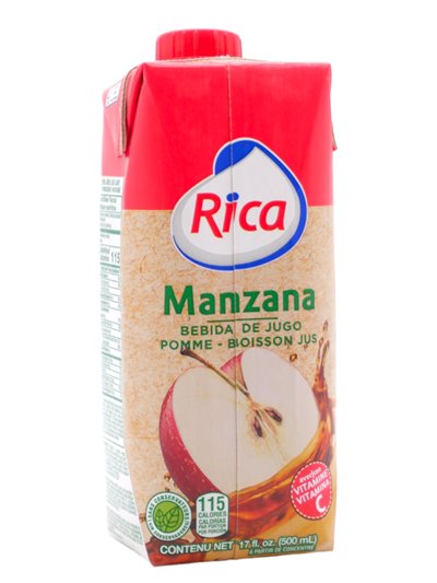 30842 - Rica Juice Apple - 17 fl. oz. 1/2 litro (Pack of 18) - Box:  - Loc: F3