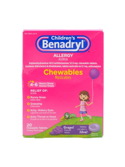 30941 - Benadryl Allergy Chewable. Grape. 20ct - Box:  - Loc: K0