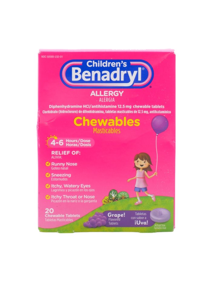 30941 - Benadryl Allergy Chewable. Grape. 20ct - Box:  - Loc: K0