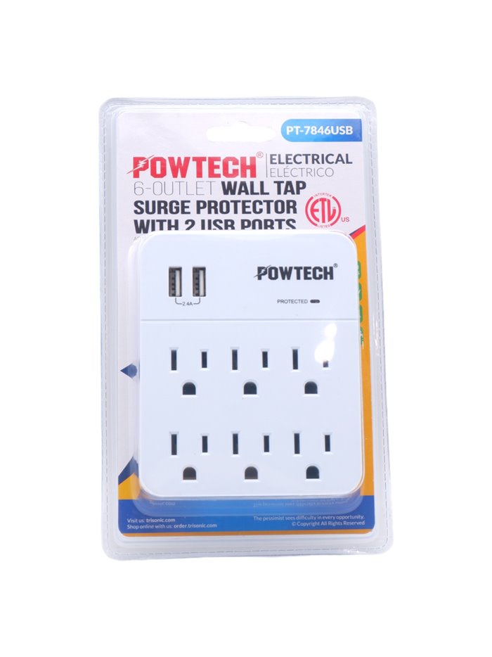31379 - Powtech 6 Outlet Wall Tap  w/ USB (PT-7846USB) - Box:  - Loc: A1