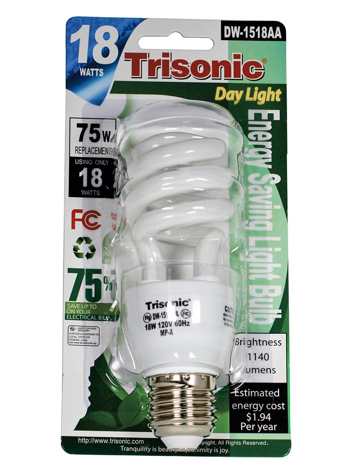 6246 - Trisonic Energy Saving Light Bulb 18W ( DW-1518AA). (Case of 24) - Box:  - Loc: I10