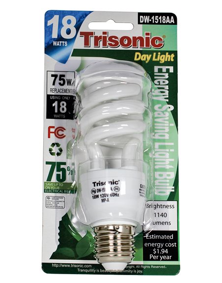 6246 - Trisonic Energy Saving Light Bulb 18W ( DW-1518AA). (Case of 24) - Box:  - Loc: I10