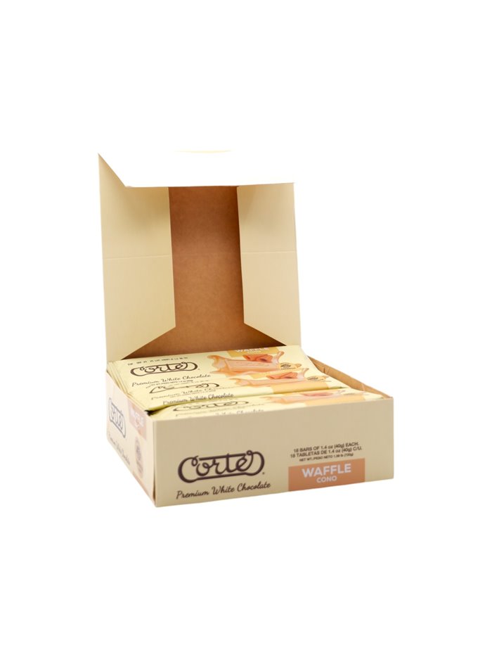 31734 - Cortes. Waffle Cono White Premium Chocolate - 18ct/1.4oz. - Box:  - Loc: L0-1