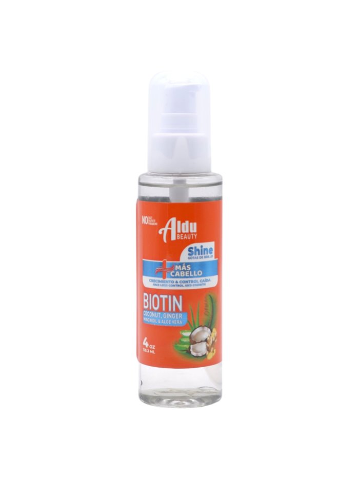 31908 - Aldu Biotin Shine Gotas De Cabello (Ginger, Coconut, Aloe Vera, and Minoxidil) - 4 fl. oz. (Case of 24) - Box:  - Loc: I