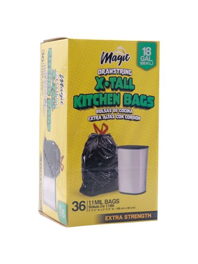 32172 - Magic Drawstring Black  X-Tall Kitchen Bag 18 gal - Box:  - Loc: 