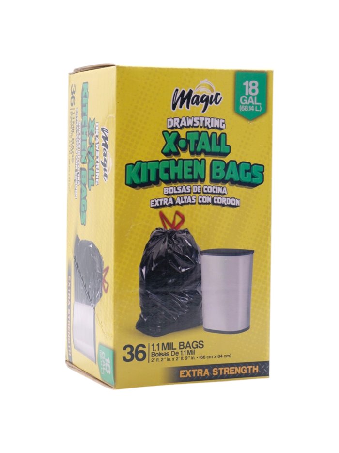 32172 - Magic Drawstring Black  X-Tall Kitchen Bag 18 gal - Box:  - Loc: 