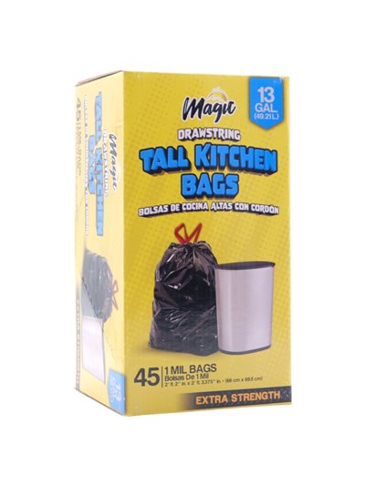 32173 - Magic Drawstring Black Tall Kitchen Bag 13 gal - Box:  - Loc: 