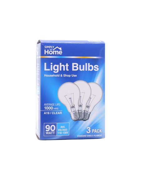 32263 - Simply For Home. Light Bulbs, Soft Clear, 90 Watts - 3 Pack/4 Bulbs. (Case Of 40) - Box:  - Loc: I10