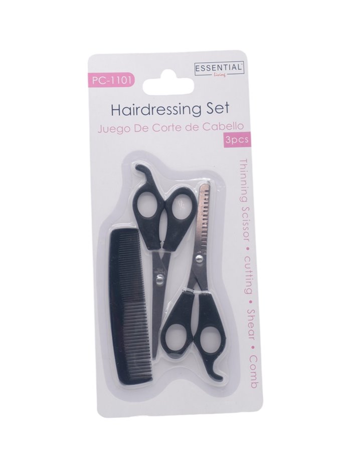 32398 - Essential Living. Hair Comb & Scissors Set - 3 pcs  (PC-1100) - Box:  - Loc: J5