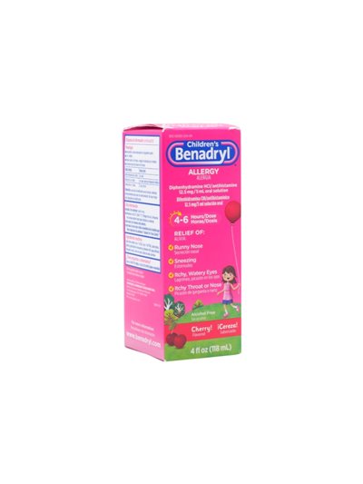 32729 - Benadryl Children's Allergy Relief . Cherry- 4 fl. oz. - Box:  - Loc: K3