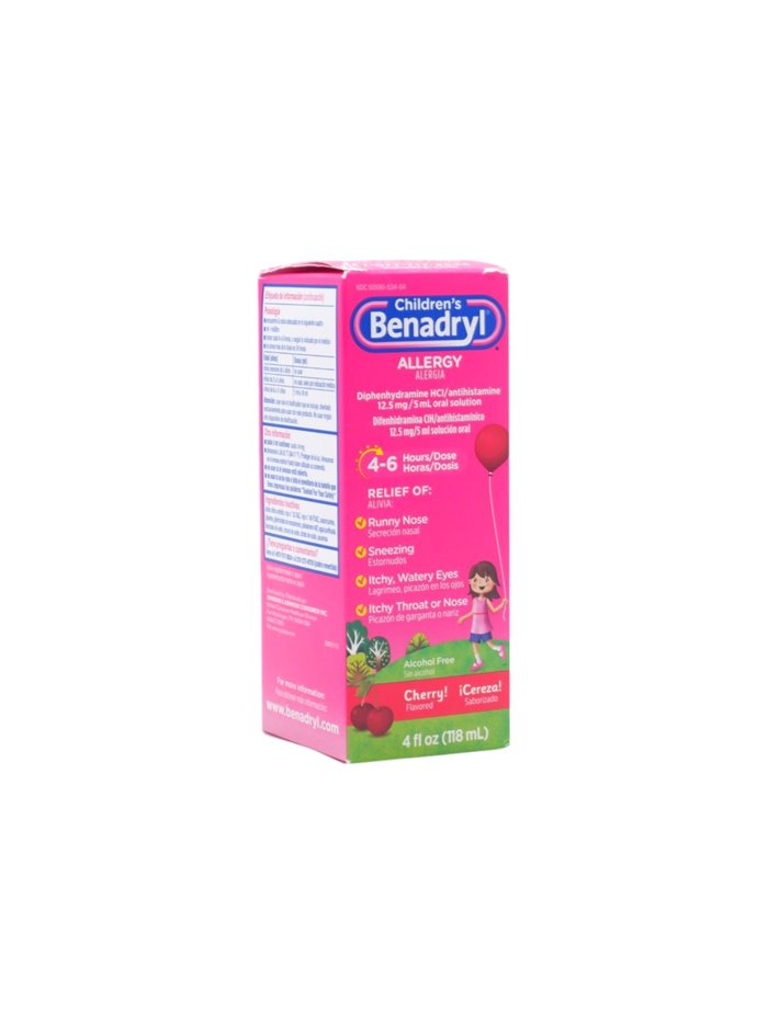 32729 - Benadryl Children's Allergy Relief . Cherry- 4 fl. oz. - Box:  - Loc: K3