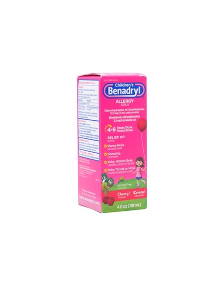 32729 - Benadryl Children's Allergy Relief . Cherry- 4 fl. oz. - Box:  - Loc: K3