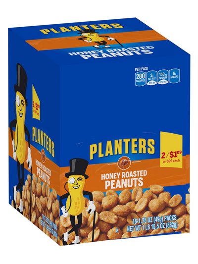 10115 - Planters Honey Roasted Peanuts, 1.75 oz.  - 18 Bags - Box:  - Loc: M1