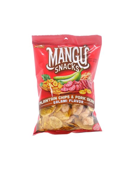 32945 - Mangú Snacks. Plantain Chips & Pork Skins. Salami Flavor - 4 oz. - Box:  - Loc: N10