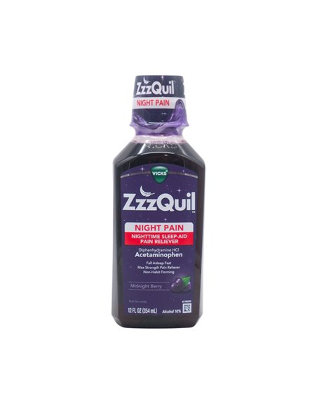 33008 - Vicks ZzzQuil Nighttime Pain. Midnight Berry - 12fl. oz. - Box:  - Loc: K4