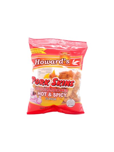 33140 - Howard's Pork Skins Hot & Spicy ( Soft ) - 1.5 oz. - Box:  - Loc: P2