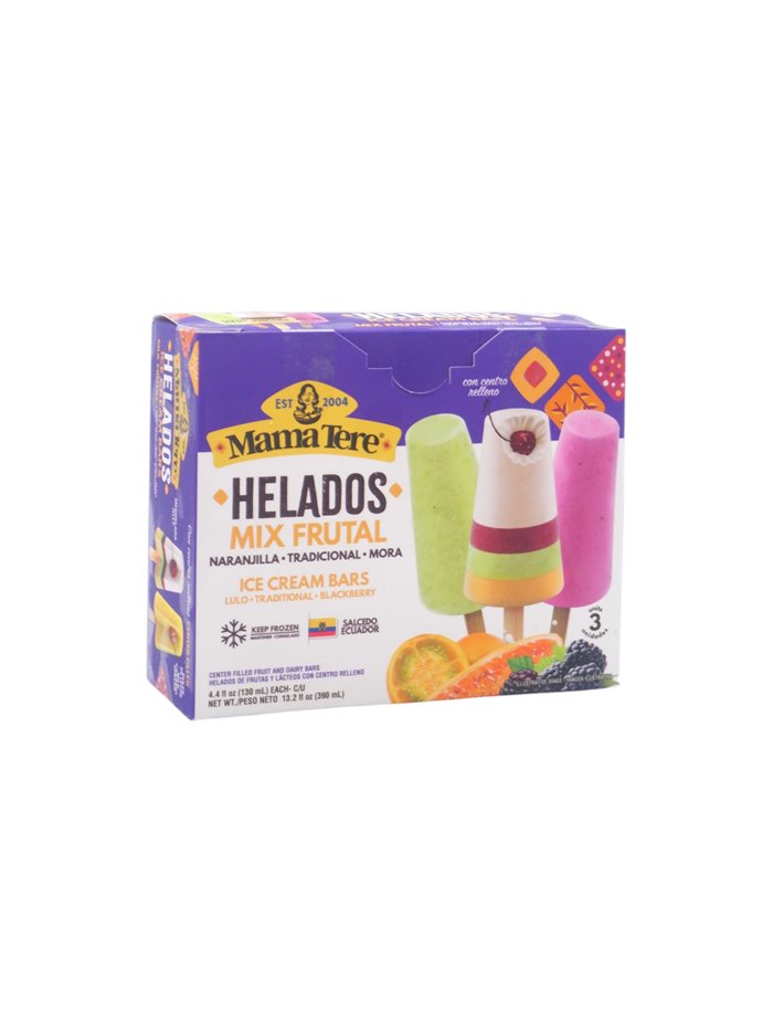 33300 - Mama Tere Helado, Mix Frutal Flavors - 4.4 oz. Pkg of 3. (Case of 12) - Box:  - Loc: NV-6