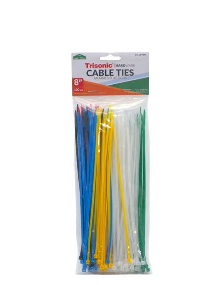 33396 - Trisonic Cable Ties 6-8" Assorted Colors - 100 pcs ( TS-1197AA ) - Box:  - Loc: A1