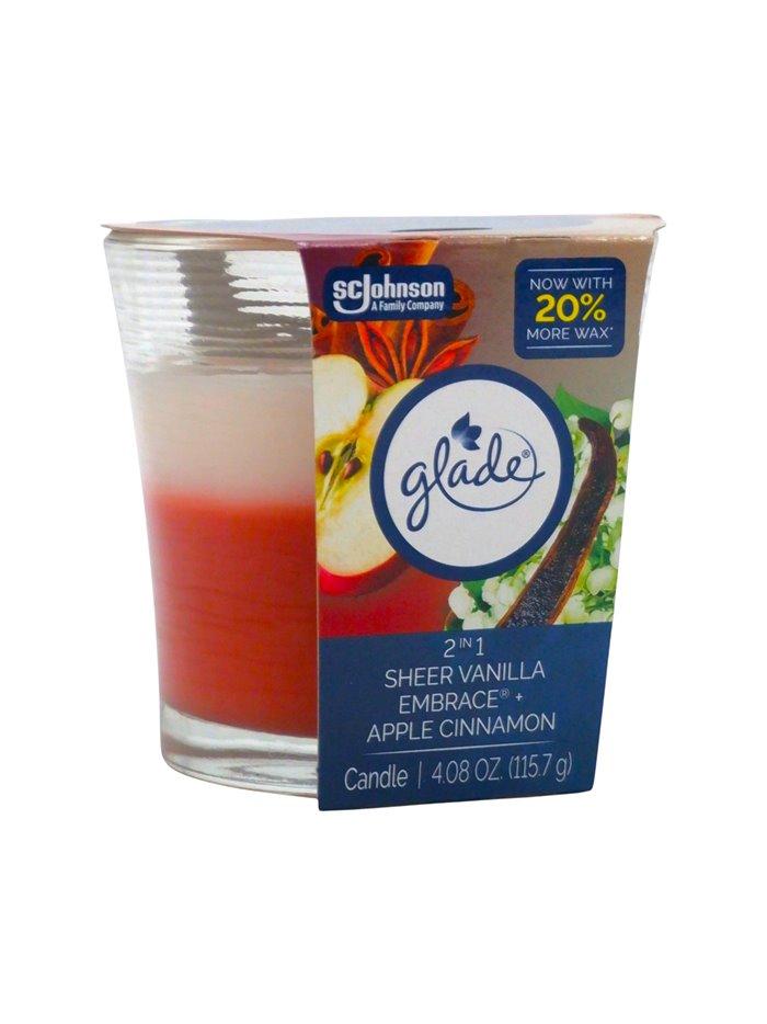 33677 - Glade Candle. Sheer Vanilla Embrace & Apple Cinnamon. 4.08 oz. (Case of 6). - Box:  - Loc: I5