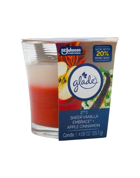 33677 - Glade Candle. Sheer Vanilla Embrace & Apple Cinnamon. 4.08 oz. (Case of 6). - Box:  - Loc: I5