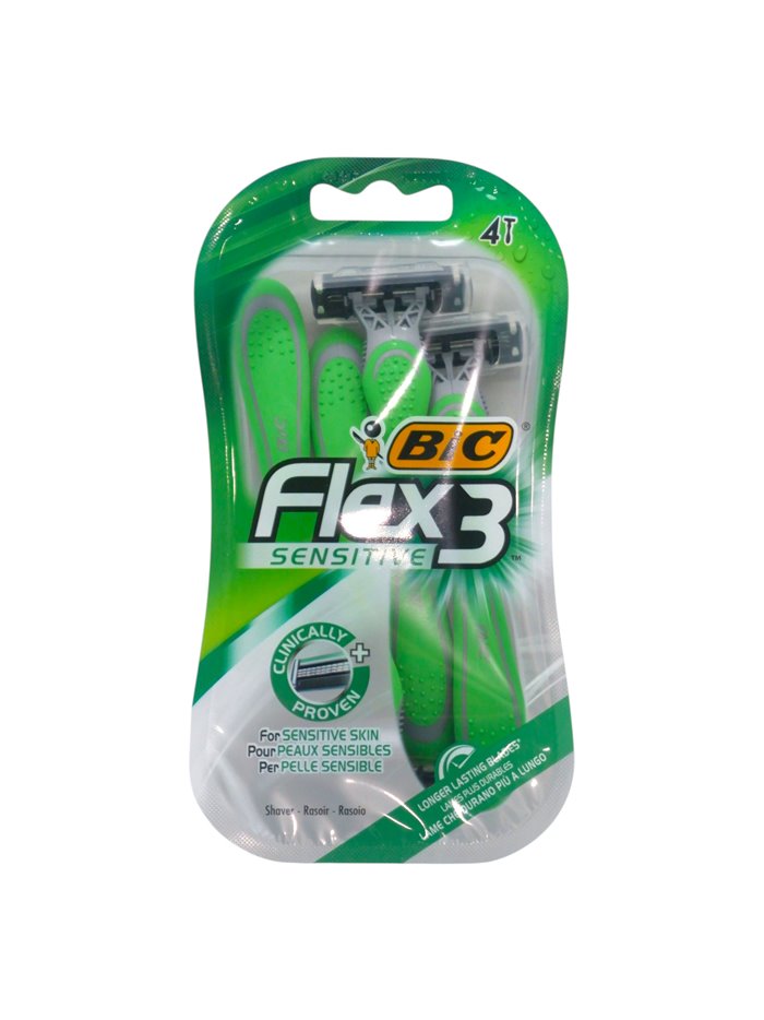34132 - Bic Flex3 Sensitive Razor. - 4ct. - Box:  - Loc: L0