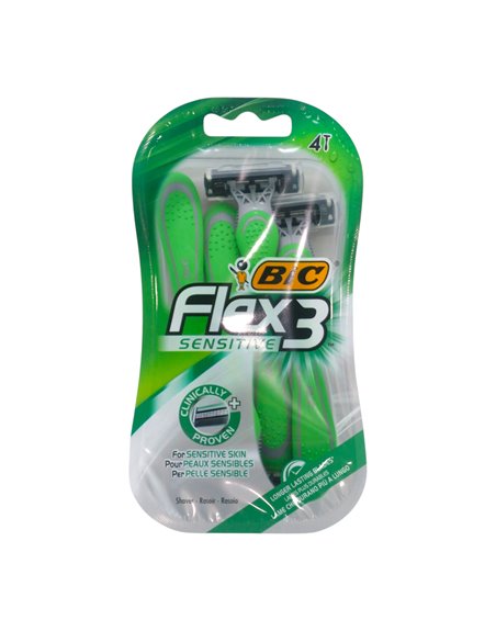 34132 - Bic Flex3 Sensitive Razor. - 4ct. - Box:  - Loc: L0