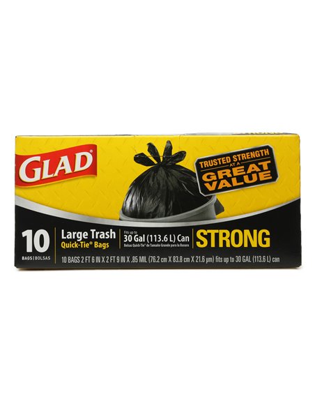 12481 - Glad Large Trash Bag, 30 Gal. - 10 Bags (Case of 12) - Box:  - Loc: A4
