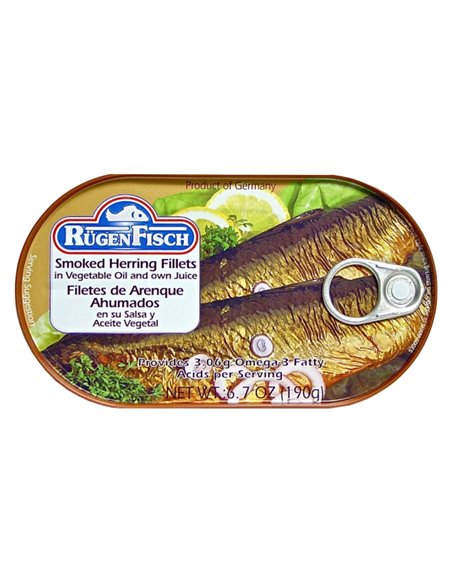 14170 - Rugen Fisch Smoked Herring Fillets In Vegetable Oil - 6.7 oz. (Case of 32) - Box:  - Loc: N5