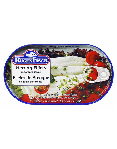 14171 - Rugen Fisch Herring Fillets in Tomato Sauce - 7.05 oz. (Case of 32) - Box:  - Loc: M3