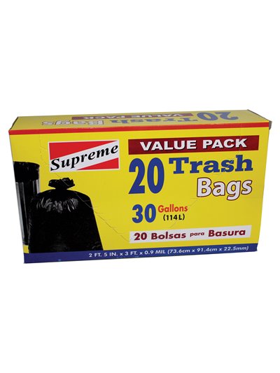 9236 - Supreme/Magic Trash Bag Value Pack, 30 Gal - 20 Bags (Case of 24) - Box:  - Loc: A5