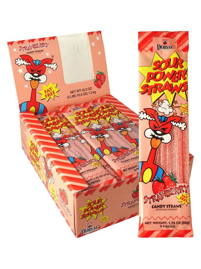 853 - Sour Power Straws Strawberry - 24ct - Box:  - Loc: L12